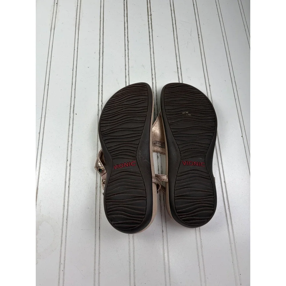 Vionic Kirra Rose Gold Metallic Leather Sandals Women's Size 7